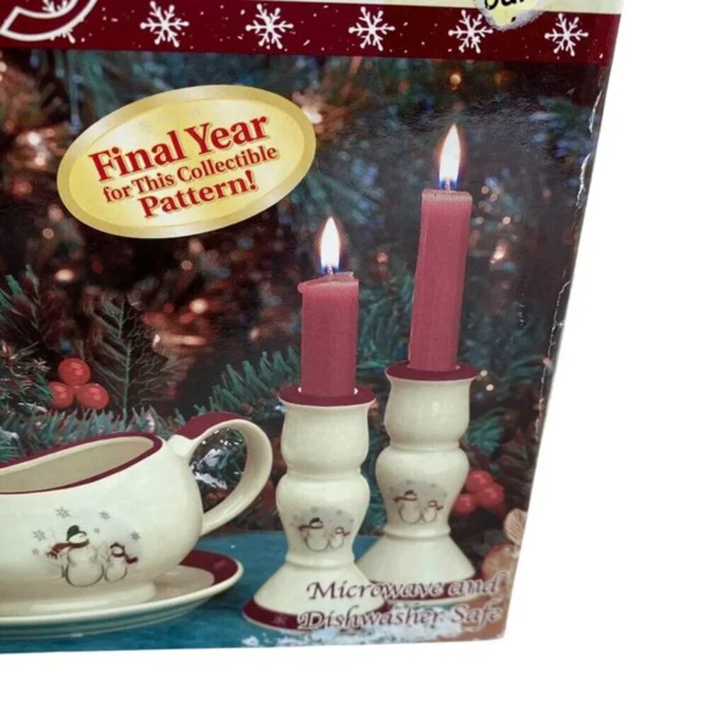 Royal Seasons 5 Piece Stoneware Gravy Bowl Saucer Candle Sticks Christmas Table